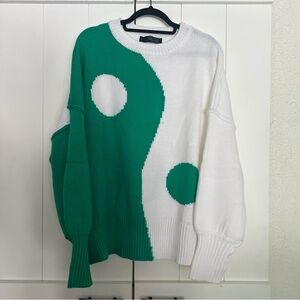 Dressed in Lala Oversized Green + White Yin Yang Sweater